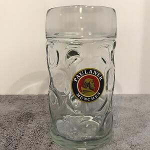 Paulaner Munchen 1 Liter Dimpled German Munich Beer Stein Glass Mug Oktoberfest